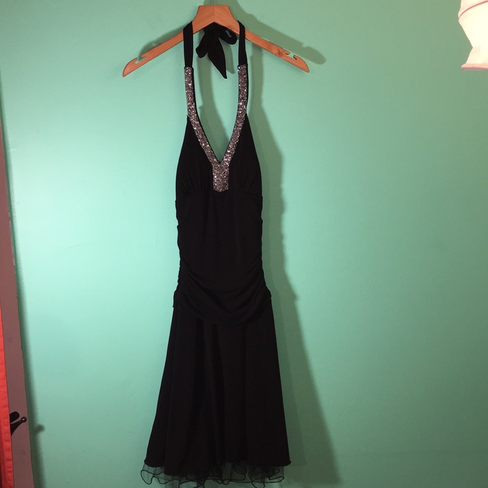Beaded Ruched Halter Dress Sz. S